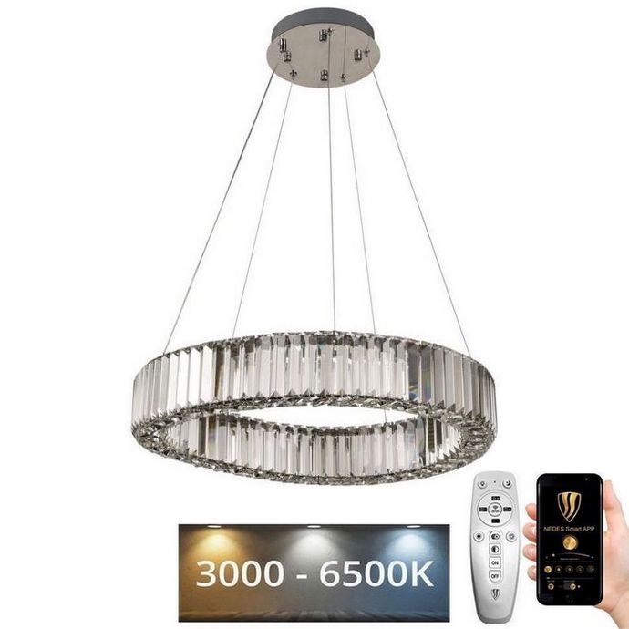 LED Dimbar kristallkronkrona på snöre LED/40W/230V 3000-6500K skinande krom + fjärrkontroll