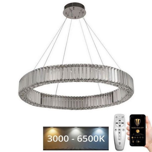 LED Dimbar kristallkronkrona på snöre LED/50W/230V 3000-6500K skinande krom + fjärrkontroll