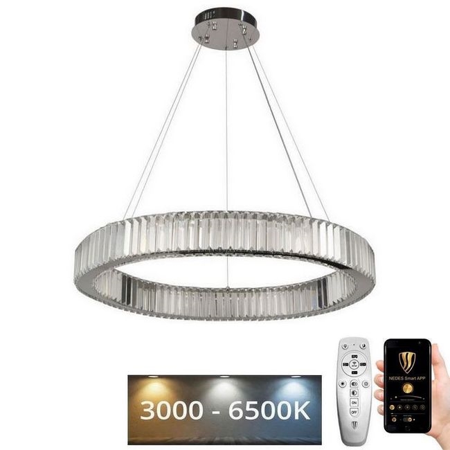 LED Dimbar kristallkronkrona på snöre LED/50W/230V 3000-6500K skinande krom + fjärrkontroll