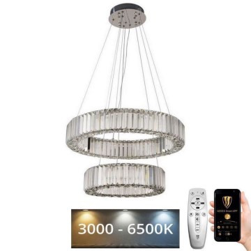 LED Dimbar kristallkronkrona på snöre LED/65W/230V 3000-6500K skinande krom + fjärrkontroll