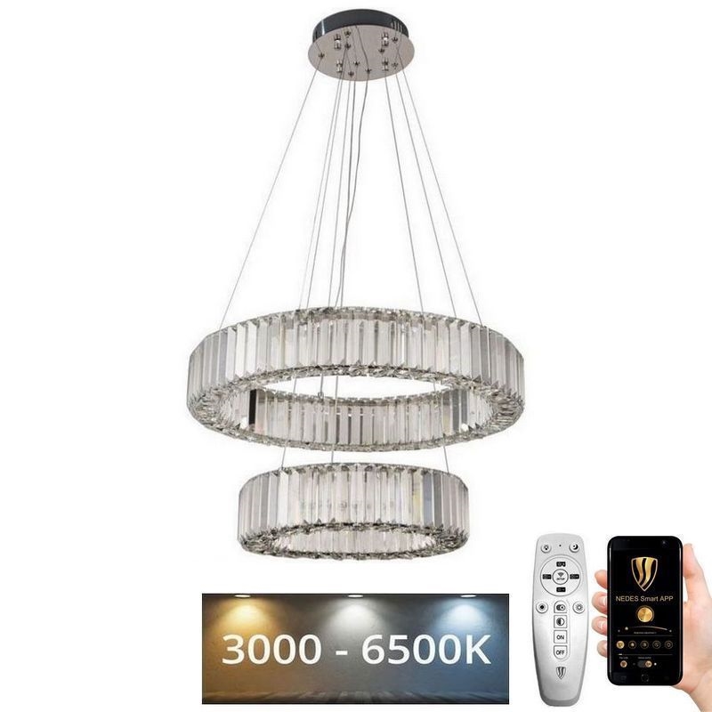 LED Dimbar kristallkronkrona på snöre LED/65W/230V 3000-6500K skinande krom + fjärrkontroll