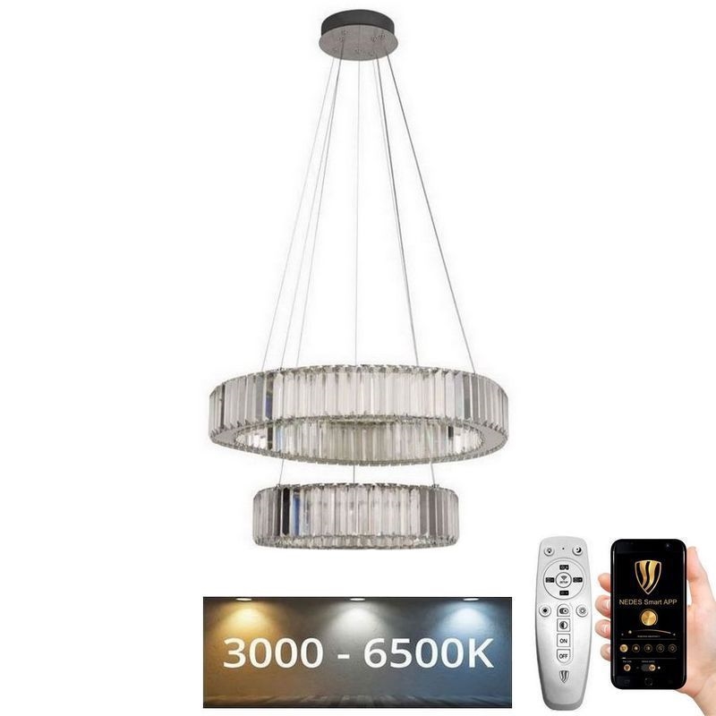 LED Dimbar kristallkronkrona på snöre LED/65W/230V 3000-6500K skinande krom + fjärrkontroll