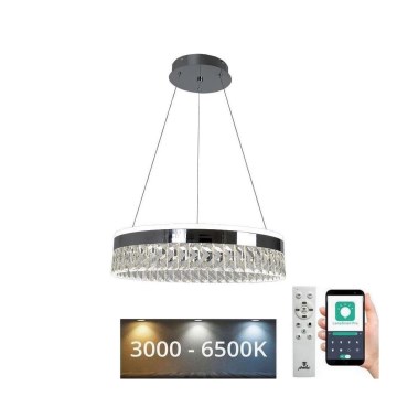 LED Dimbar kristallkronkrona på snöre LED/90W/230V 3000-6500K skinande krom + fjärrkontroll