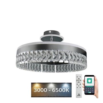 LED Dimbar kristallljuskrona ytmonterad LED/75W/230V 3000-6500K matt krom + fjärrkontroll