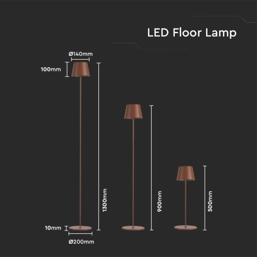 LED Dimbara uppladdningsbara golvlampa 3-i-1 LED/4W/5V 4400 mAh 3000K IP54 brun