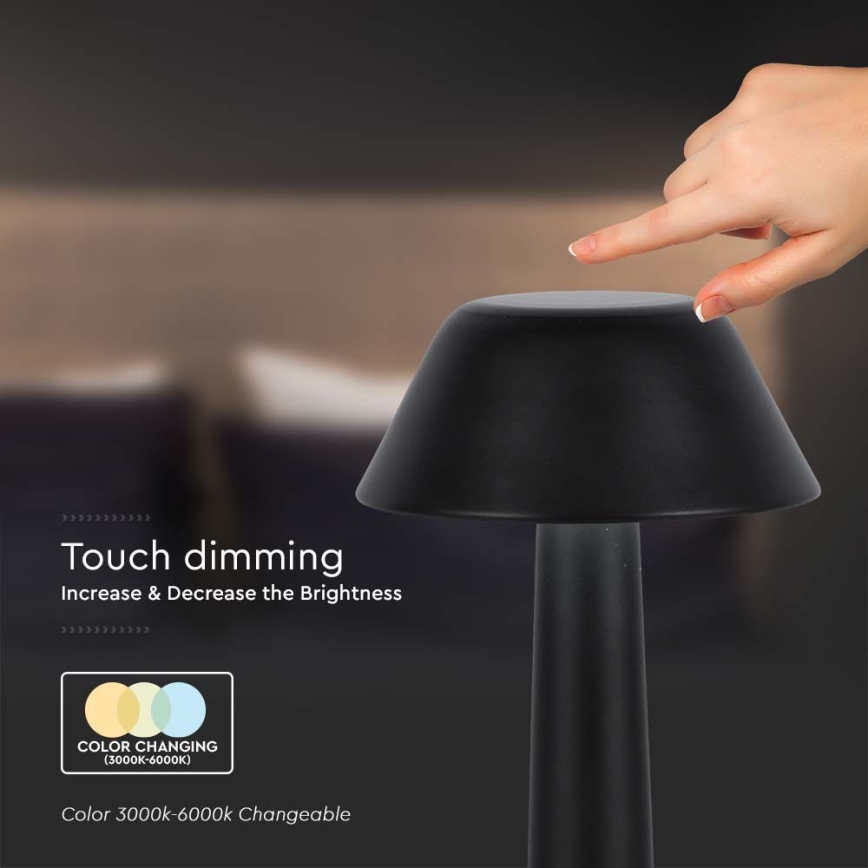 LED Dimbart uppladdningsbart pekbordslampa LED/1W/5V 3000-6000K 1800 mAh svart
