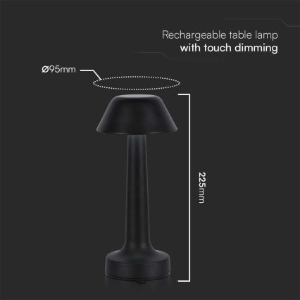 LED Dimbart uppladdningsbart pekbordslampa LED/1W/5V 3000-6000K 1800 mAh svart