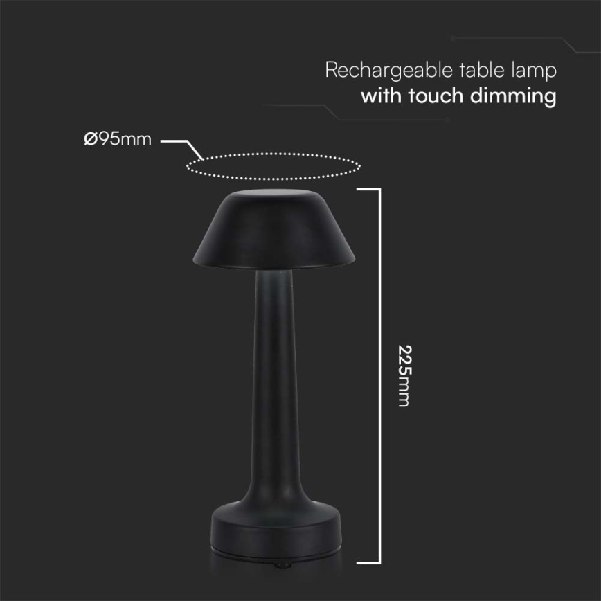 LED Dimbart uppladdningsbart pekbordslampa LED/1W/5V 3000-6000K 1800 mAh svart