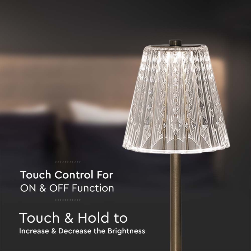 LED Dimbart uppladdningsbart touchbordslampa LED/2,4W/5V 3000-6000K 1800 mAh blank krom