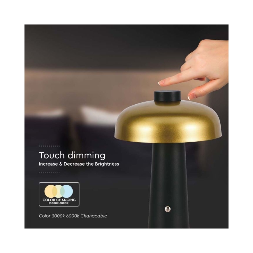 LED Dimbart uppladdningsbart touchbordslampa LED/3W/5V 3000-6000K 1800 mAh svart/guld
