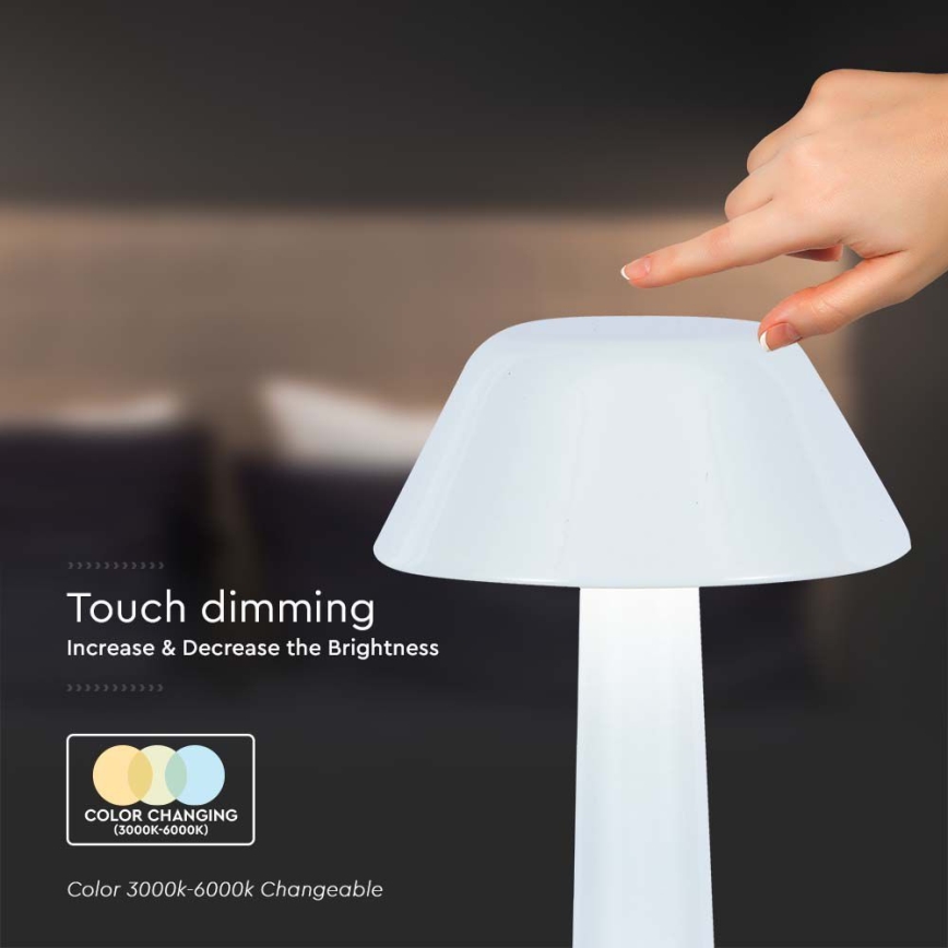 LED Dimbart uppladdningsbart touchbordslampa LED/1W/5V 3000-6000K 1800 mAh vit