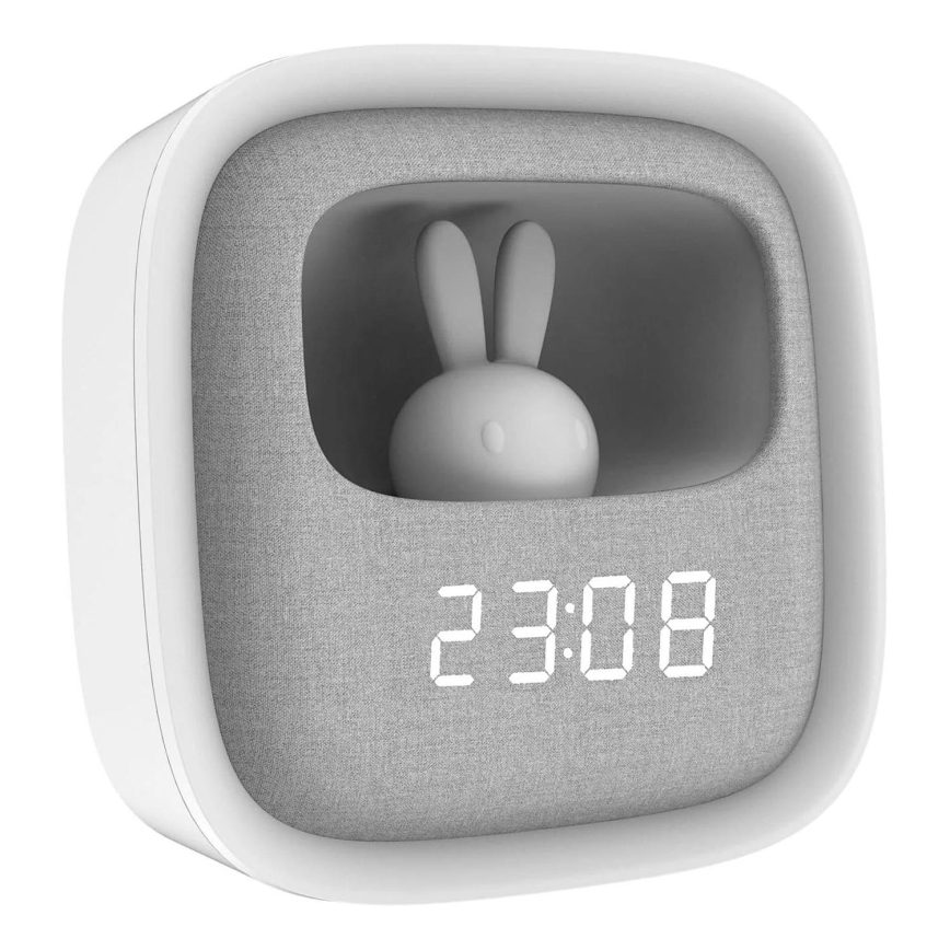 LED Dimbar liten nattlampa med väckarklocka BUNNY LED/1,2W/5V 3000K