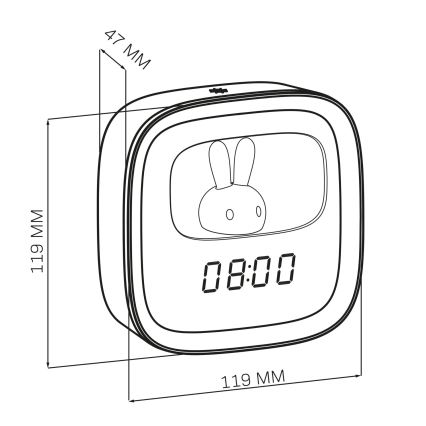 LED Dimbar liten nattlampa med väckarklocka BUNNY LED/1,2W/5V 3000K