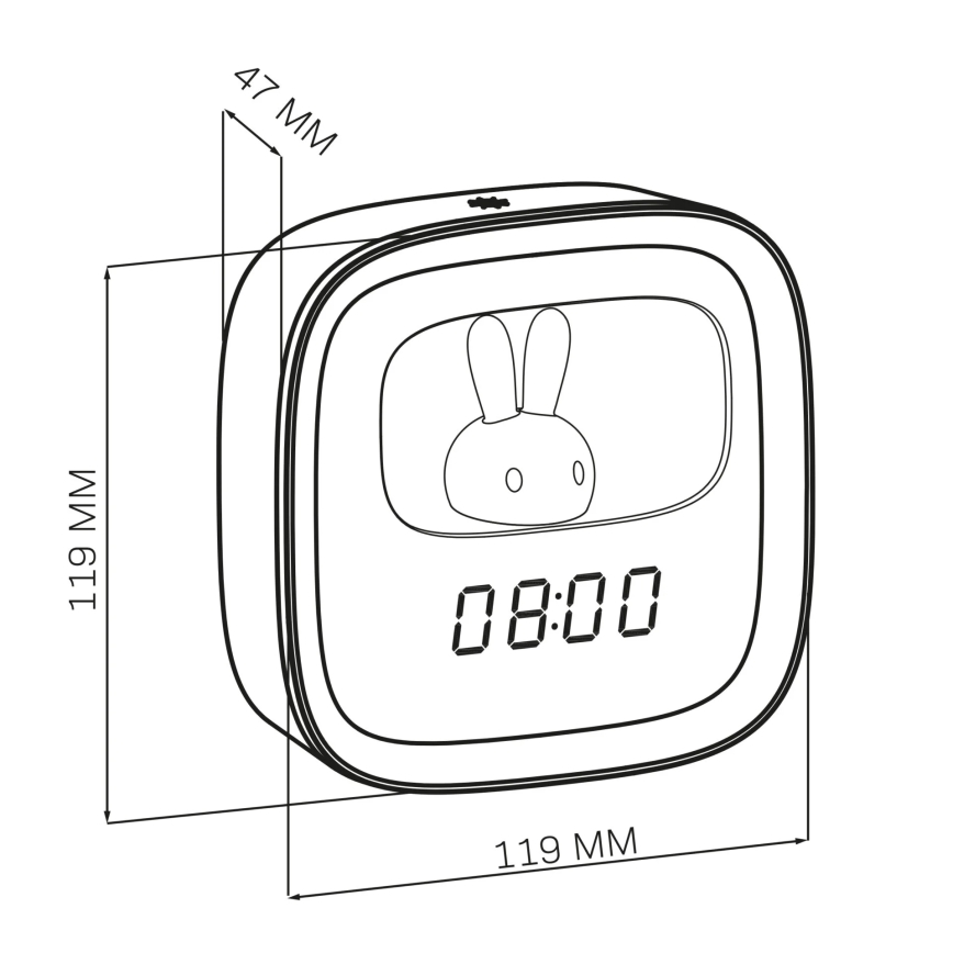 LED Dimbar liten nattlampa med väckarklocka BUNNY LED/1,2W/5V 3000K