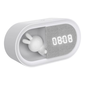 LED Dimbar liten nattlampa med väckarklocka BUNNY LED/1,2W/5V 3000K