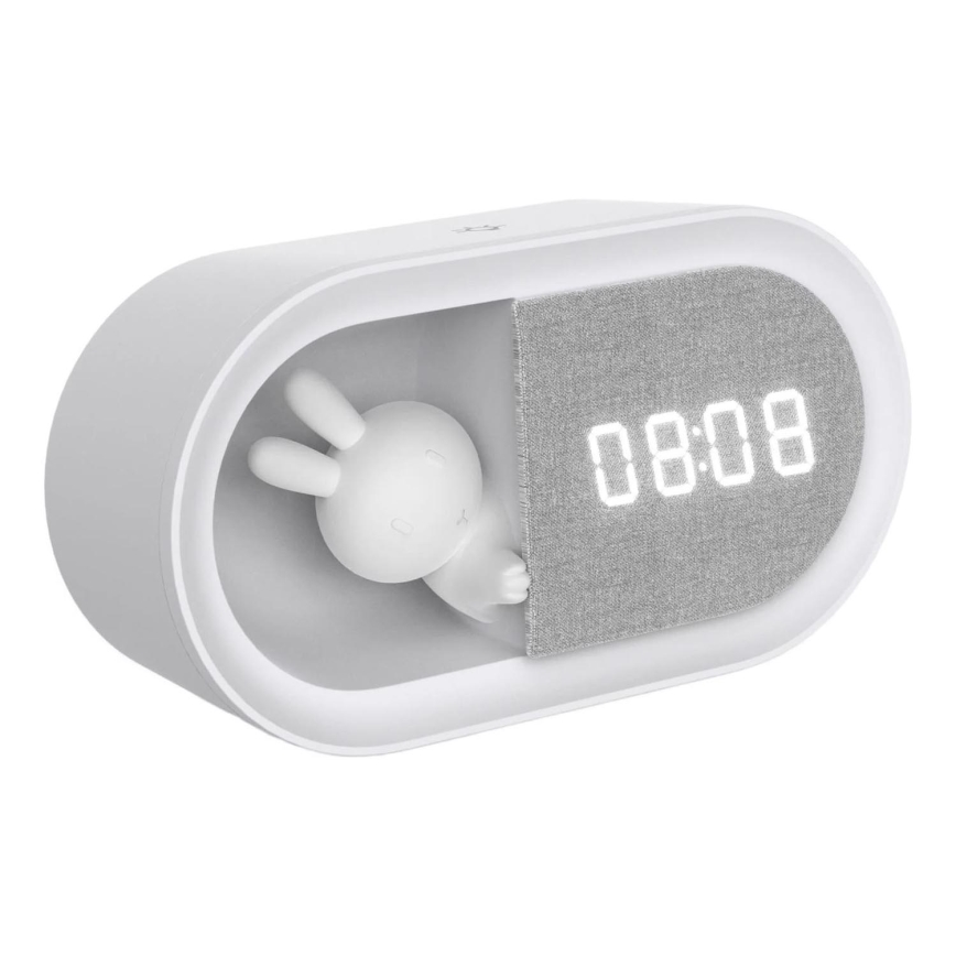 LED Dimbar liten nattlampa med väckarklocka BUNNY LED/1,2W/5V 3000K