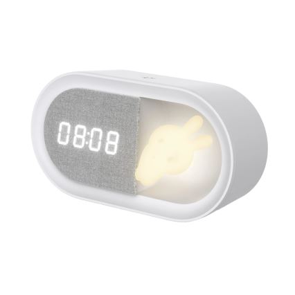 LED Dimbar liten nattlampa med väckarklocka BUNNY LED/1,2W/5V 3000K