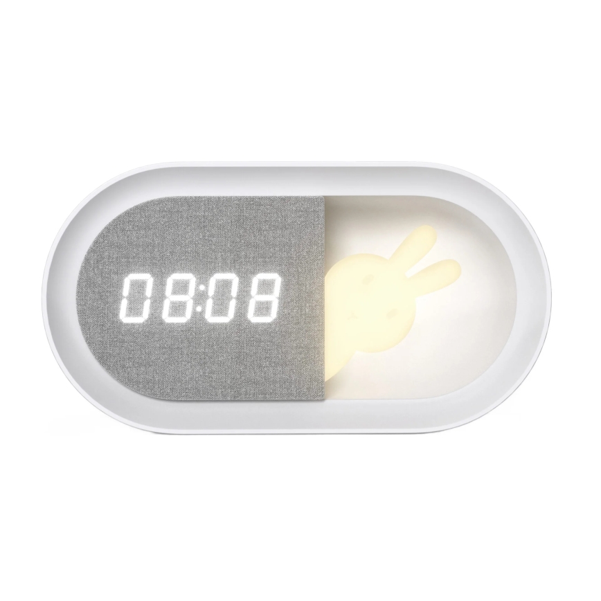 LED Dimbar liten nattlampa med väckarklocka BUNNY LED/1,2W/5V 3000K
