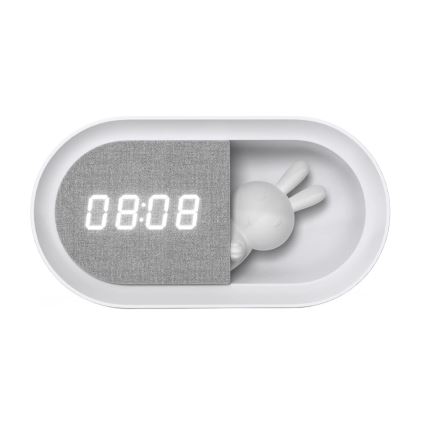 LED Dimbar liten nattlampa med väckarklocka BUNNY LED/1,2W/5V 3000K