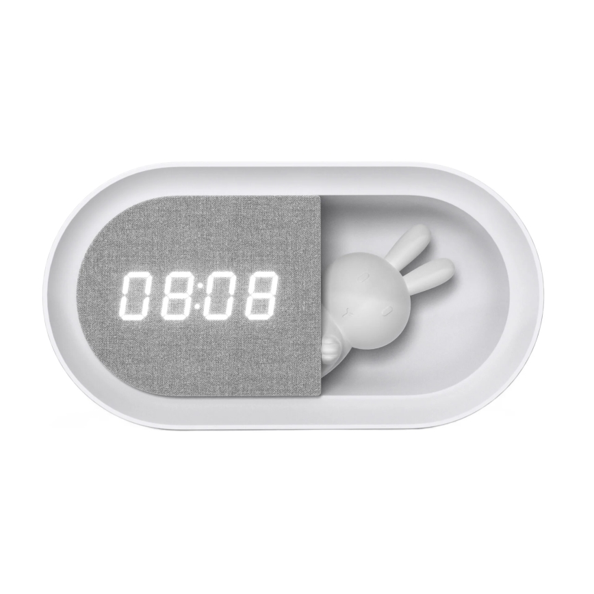 LED Dimbar liten nattlampa med väckarklocka BUNNY LED/1,2W/5V 3000K