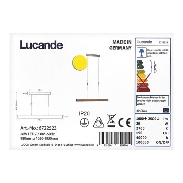 LED Dimbar ljuskrona med upphängning ALIN LED/26W/230V