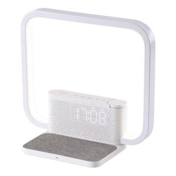 LED Dimbar nattlampa med väckarklocka och Qi laddar LED/18W/230V vit