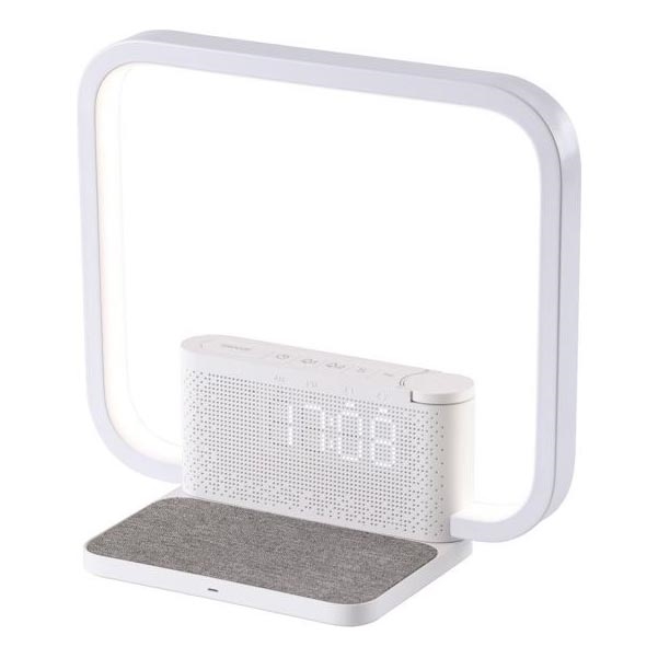 LED Dimbar nattlampa med väckarklocka och Qi laddar LED/18W/230V vit
