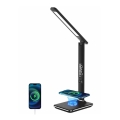 LED Dimbar skrivbordslampa med trådlös QI-laddning och USB KINGFISHER LED/8,5W/230V svart