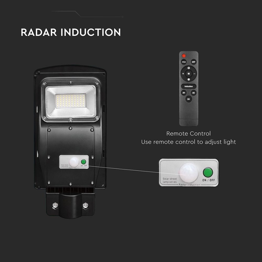 LED dimbar solcellsgatlykta med rörelse- och skymningssensor LED/6W/3,2V 6000K IP65 5000 mAh svart + fjärrkontroll