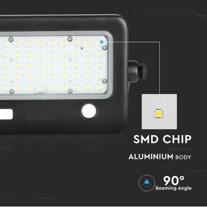 LED Dimbar solcell strålkastare med sensor LED/10W/3,7V 4000K IP65 + USB port