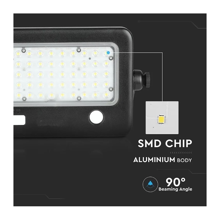 LED Dimbar solcell strålkastare med sensor LED/10W/3,7V 4000K IP65 + USB port