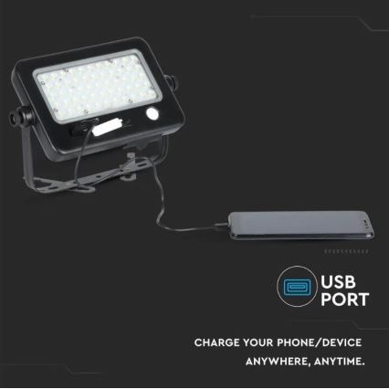 LED Dimbar solcell strålkastare med sensor LED/10W/3,7V 4000K IP65 + USB port