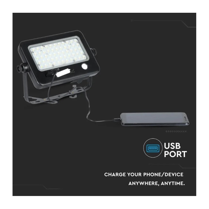 LED Dimbar solcell strålkastare med sensor LED/10W/3,7V 4000K IP65 + USB port