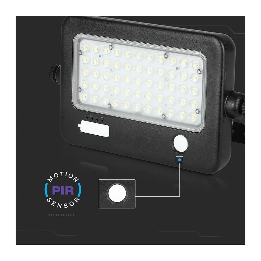LED Dimbar solcell strålkastare med sensor LED/10W/3,7V 4000K IP65 + USB port