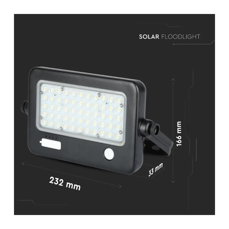 LED Dimbar solcell strålkastare med sensor LED/10W/3,7V 4000K IP65 + USB port