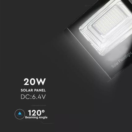 LED Dimbar solcellsstrålkastare LED/20W/6,4V 4000K IP65 10000 mAh + fjärrkontroll