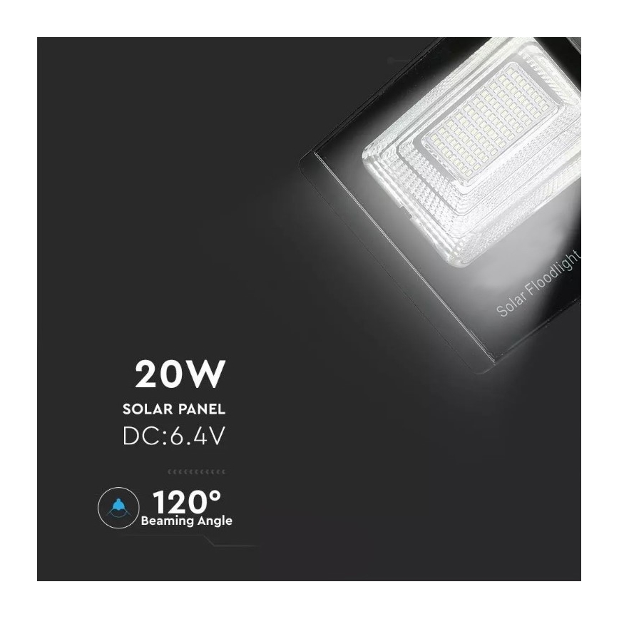 LED Dimbar solcellsstrålkastare LED/20W/6,4V 4000K IP65 10000 mAh + fjärrkontroll