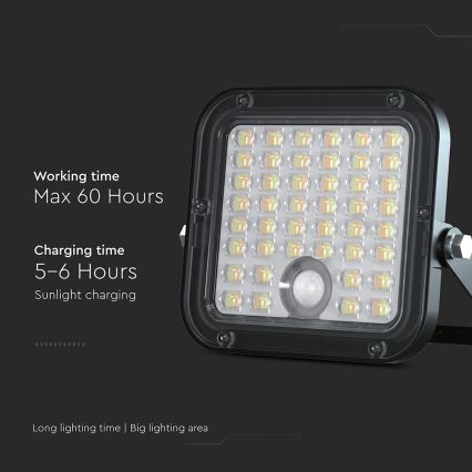 LED Dimbar solcellsstrålkastare med sensor LED/10W/3,7V 4000/6000K IP65 3600 mAh + fjärrkontroll