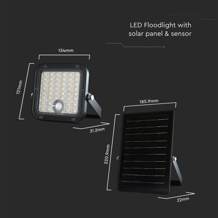 LED Dimbar solcellsstrålkastare med sensor LED/10W/3,7V 4000/6000K IP65 3600 mAh + fjärrkontroll