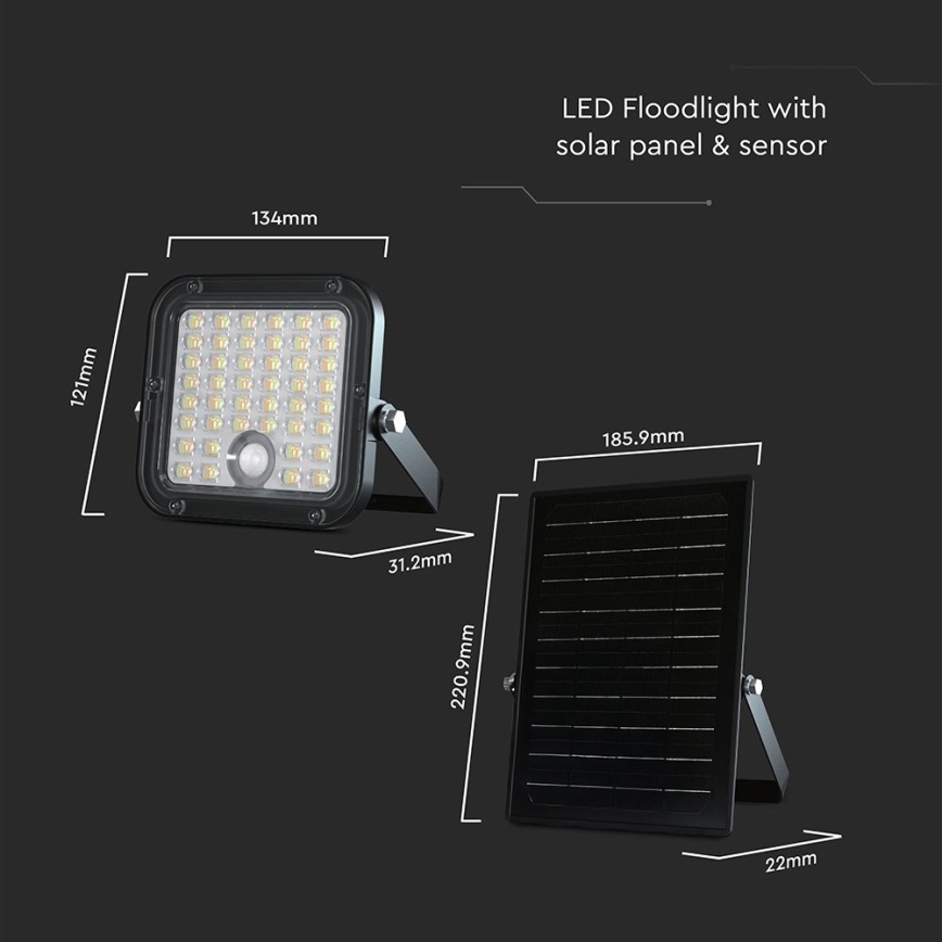LED Dimbar solcellsstrålkastare med sensor LED/10W/3,7V 4000/6000K IP65 3600 mAh + fjärrkontroll