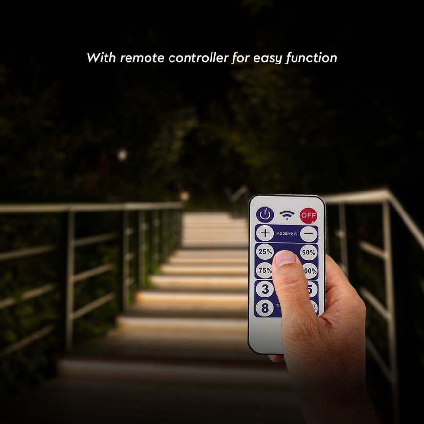 LED Dimbar solcellsstrip LED/1,2W/3,7V 3000K IP67 1500 mAh 5m + fjärrkontroll
