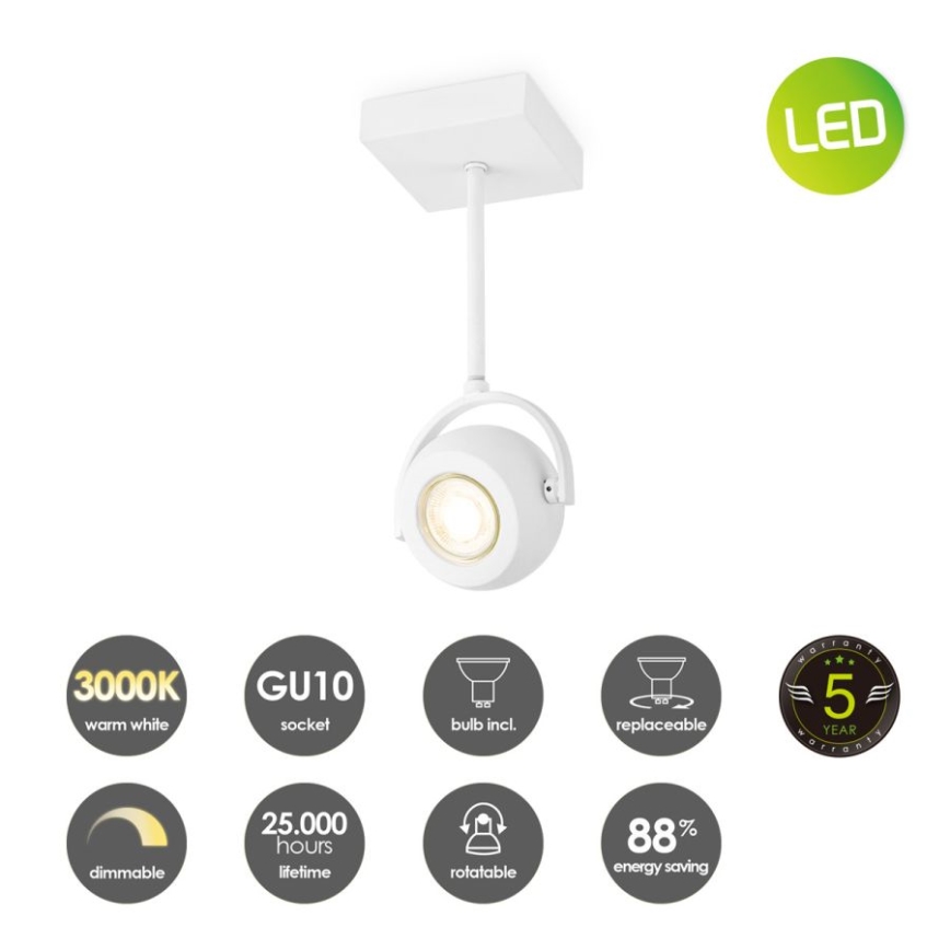 LED Dimbar spotlight NOP 1xGU10/5,8W/230V vit