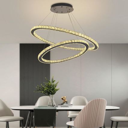 LED Dimbar kristallkrona på kabel LED/160W/230V 3000-6500K silver + fjärrkontroll