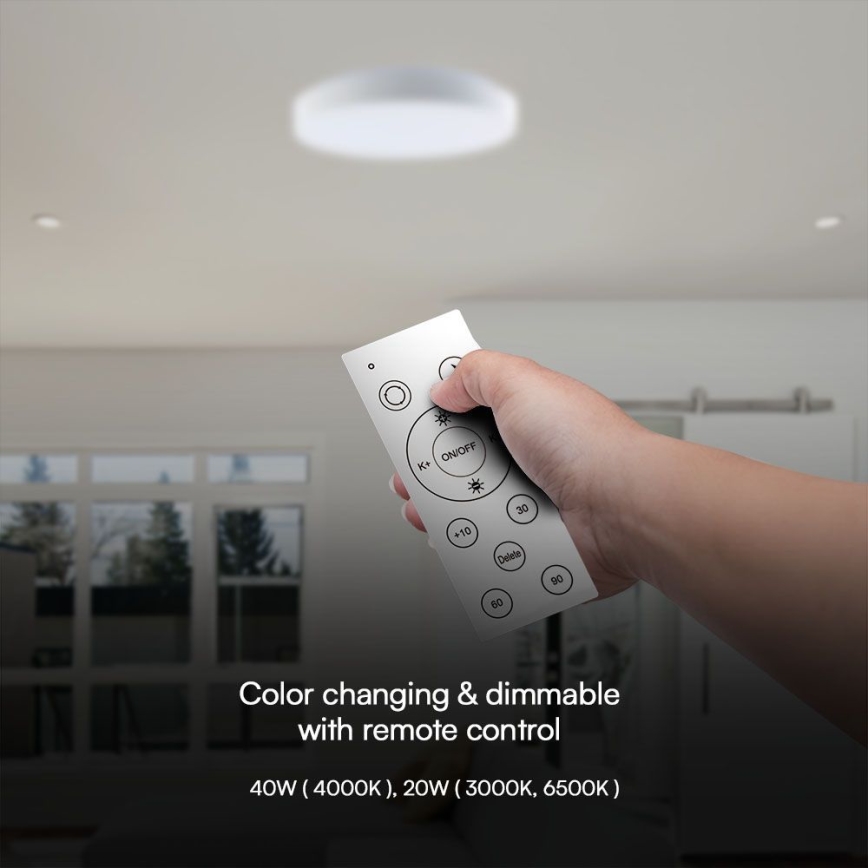 LED Dimbar taklampa LED/40W/230V 3000-6500K 39,5 cm vit + fjärrkontroll