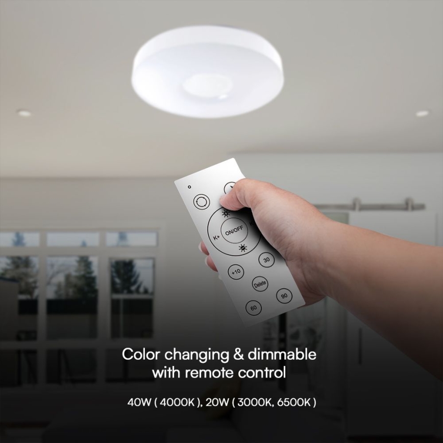 LED Dimbar taklampa LED/40W/230V 3000-6500K 39 cm vit + fjärrkontroll