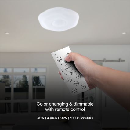 LED Dimbar taklampa LED/40W/230V 3000-6500K 40 cm vit + fjärrkontroll