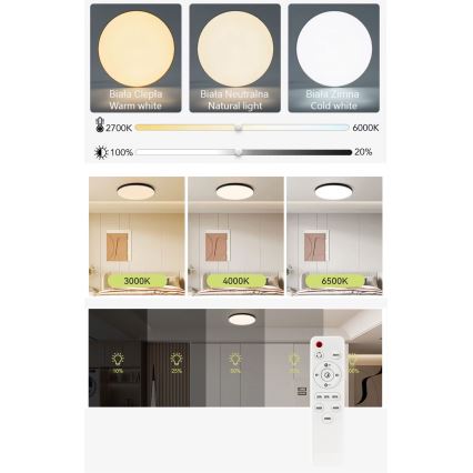 LED Dimbar taklampa LED/50W/230V 3000-6500K diameter 50 cm vit + fjärrkontroll