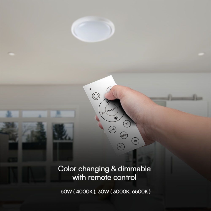 LED Dimbar taklampa LED/60W/230V 3000-6500K 49,2 cm vit + fjärrkontroll