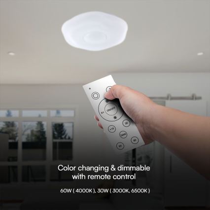 LED Dimbar taklampa LED/60W/230V 3000-6500K 50 cm vit + fjärrkontroll