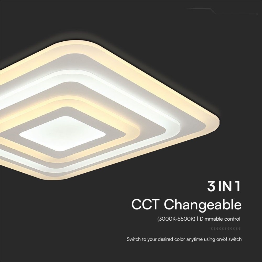 LED Dimbar taklampa LED/77W/230V 3000-6500K 49,5x49,5 cm + fjärrkontroll